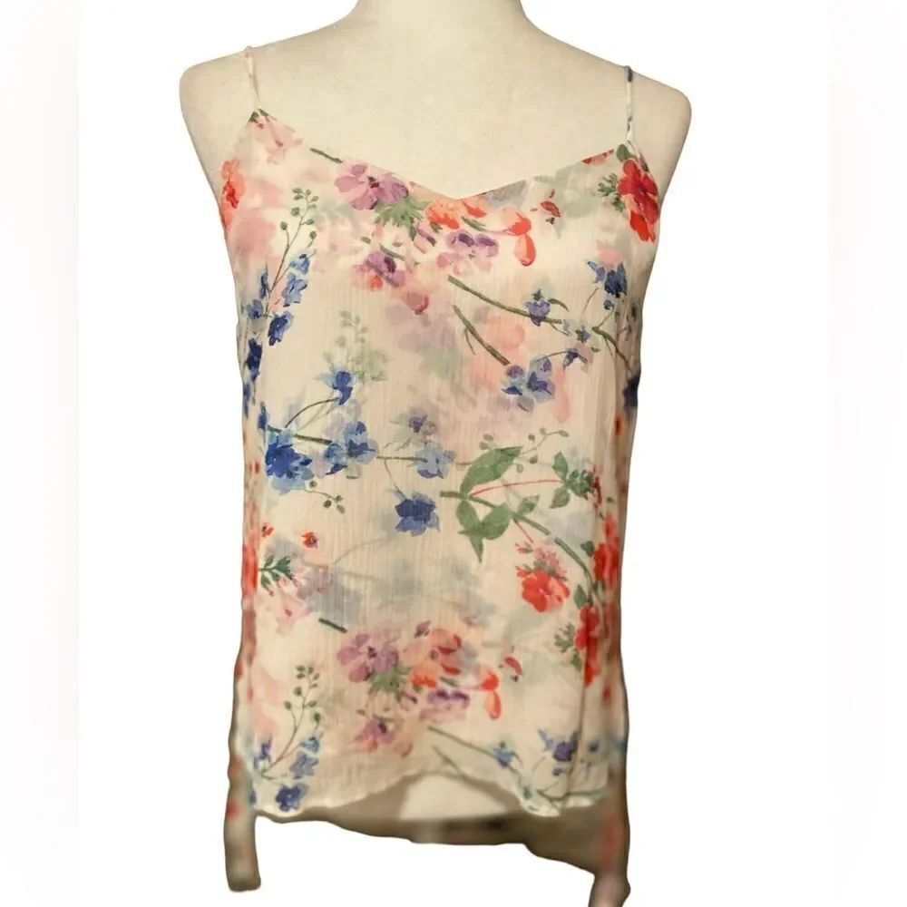 THEORY 100% Silk  Vaneese Garden Floral Layered Cami Spaghetti Strap Top